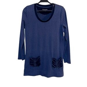 Soft Surroundings Blue Herringbone Mid Weight Stretch Tunic Size Small
